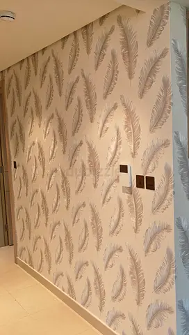 feather-pattern wallpaper —neutral beige/grey