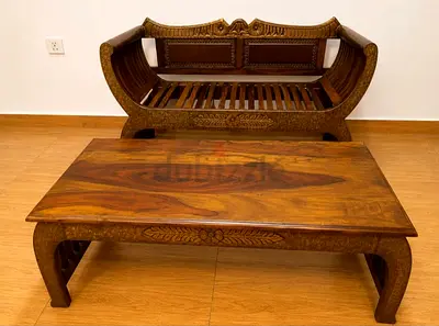 Antique Solid Wood Sofa With Coffee Table