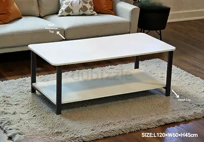 White Rectangular Coffee Table with Lower Shelf - 120x60cm