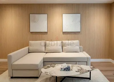 Beige L-shaped Sofa-bed with Chaise — Clean, Modern Design