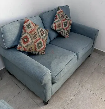 Sofa Set in Light Blue with Cushions