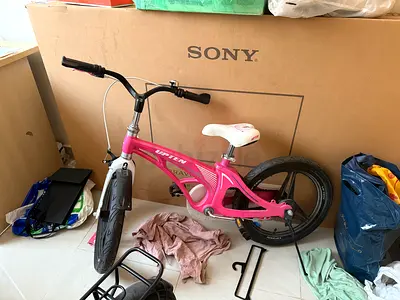 Kids pink single-speed bike with mag wheels — good condition