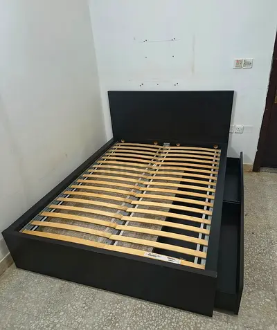 IKEA malam double‑size bed (140 × 200 cm) with 2 storage drawers underneath and an IKEA mattress ✨