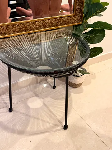Glass Top Round Side Table with Metal Legs