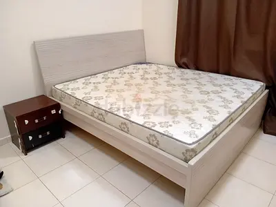 Queen Bed Frame with Mattress - Light Wood Finish, Good Condition, click on 6kg washing machine