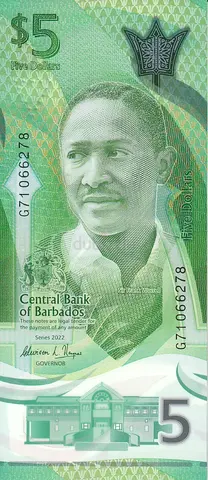 BARBADOS 5 DOLLARS BANKNOTE 2022
