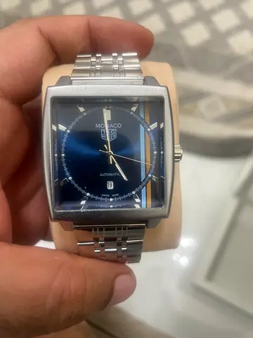 Tag heuer Monaco Square-faced stainless steel automatic watch with blue dial (Mens)