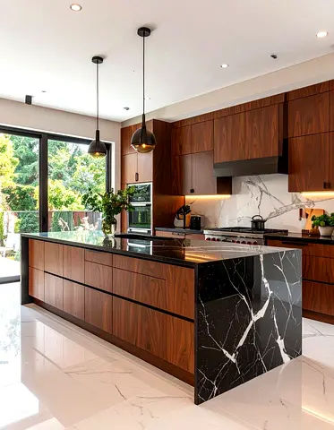 Walnut Kitchen Island with Marble Countertop Brand New