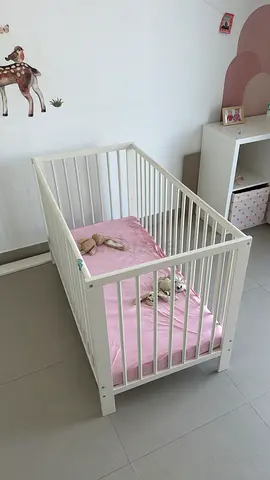 White Wooden Baby Crib — Good Condition, Includes Mattress Cover