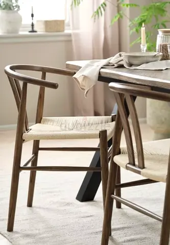 Set of 2 Wooden Dining Chairs with Woven Seats