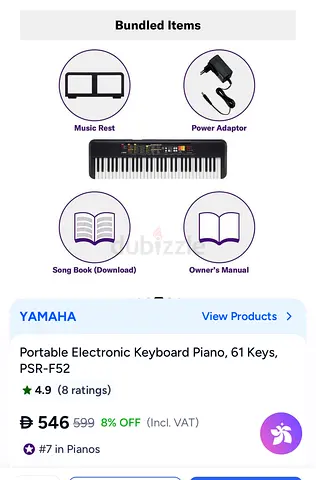 Yamaha Portable Electronic Keyboard Piano, 61 Keys, PSR-F52 with stand
