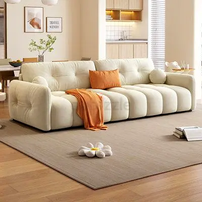 New Cream Modern Tufted 3-Seater Sofa — Comfortable Low-Profile Design