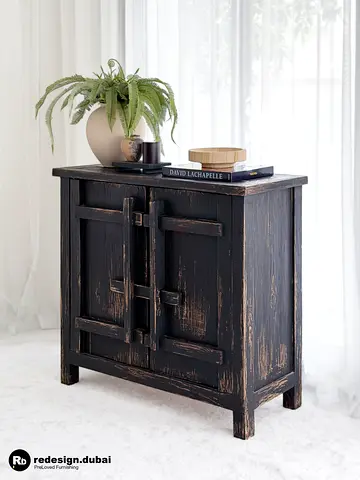 WABI SABI RUSTIC CONSOLE CABINET or sideboard or storage or dresser table in black vintage reclaimed