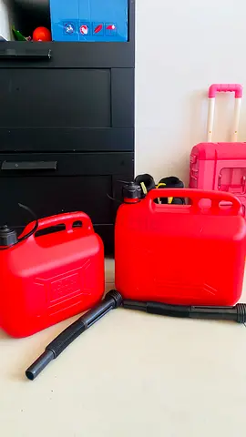 Set of 2 Red Plastic Fuel/Gas Jerry Cans with Spouts