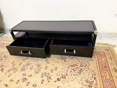 Black TV Stand / Low Entertainment Unit with 2 Drawers