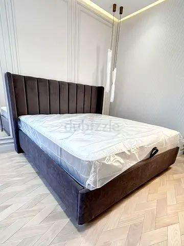 Upholstered Double Bed with Headboard and Storage - Grey Velvet
