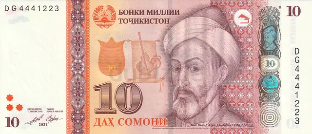 TAJIKSTAN 10 SOMONI BANKNOTE 2021