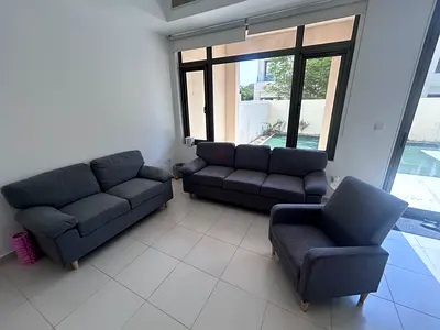 3-Seater and 2-Seater Grey Fabric Sofa Set with Armchair - Good Condition