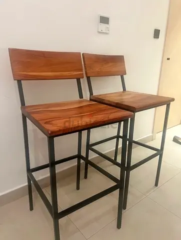 Set of 2 Solid Wood Bar Stools with Metal Frame - never used perfect condition still with tags