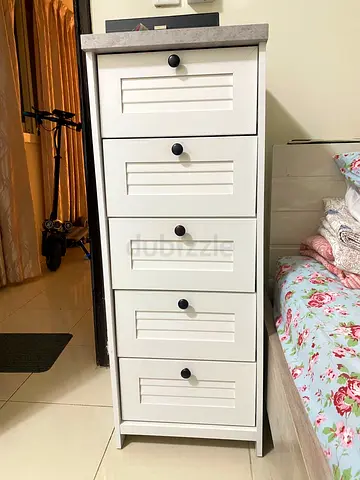 Slim 5-Drawer White Chest / Bedside Storage Cabinet
