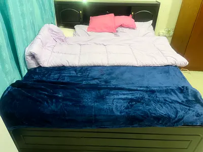Bed, Mattress, and dressing table and stool