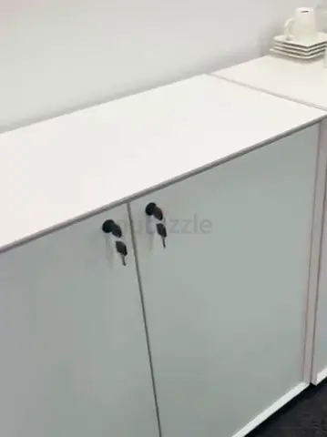 White Lockable Storage Cabinet - Compact Office Cupboard