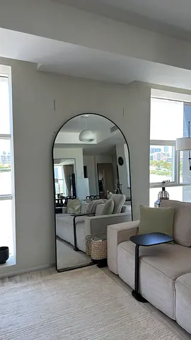 Arched mirror black metal frame round for sale in Dubai