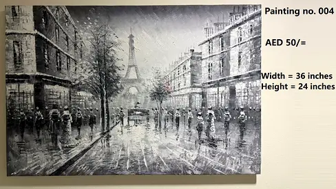 Large Black  White Paris Street Painting with Eiffel Tower (36 x 24)