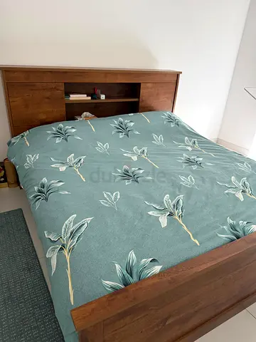 Wooden King Bed Frame with Headboard Storage - Good Condition (free Mattress)