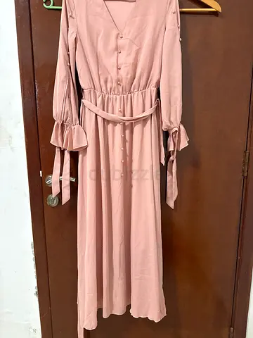 Pink long sleeve maxi dress with button details