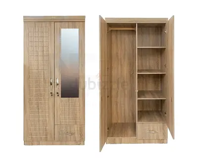 New Home Furniture NHF-8871 2-Door Wardrobe H185 x W80 x D45 cm, Lockable Cabinet with Hanging Rod,
