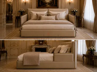 Beige Upholstered King Bed with Headboard and Built-in Frame including premium mattress