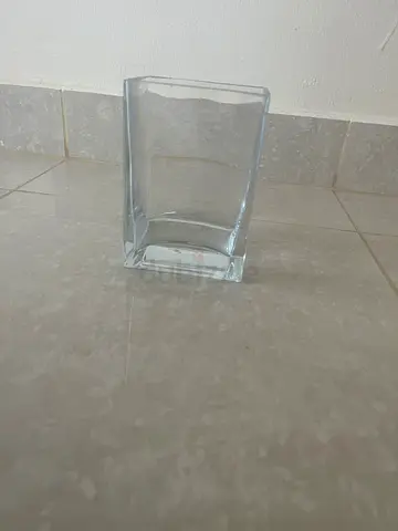 Clear glass vase - simple rectangular decorative vase (used)