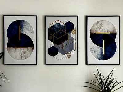 Set of 3 Modern Geometric Framed Wall Art Prints