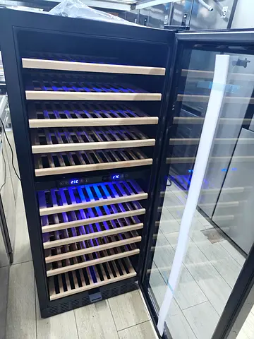 Double-Zone Wine Cooler Refrigerator with Wooden Shelves (Floor Standing)