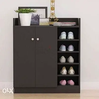 Compact Shoe Cabinet with Open Shelves and Top Storage - Dark Brown