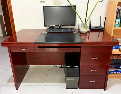 Solid Wood Office Desk with Drawers - Dark Mahogany Finish