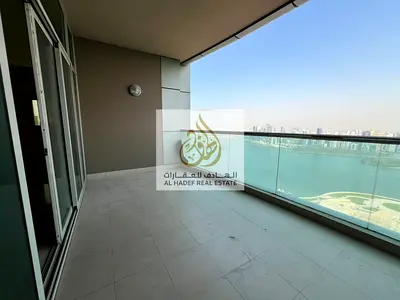 Luxury 4 bedroom apartment for rent in Sharjah Al Majaz 3 with front view multiple balconies maid room and full amenities gym pool sauna jacuzzi and p