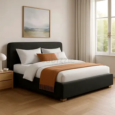 Modern Upholstered Bed Frame in Dark Grey