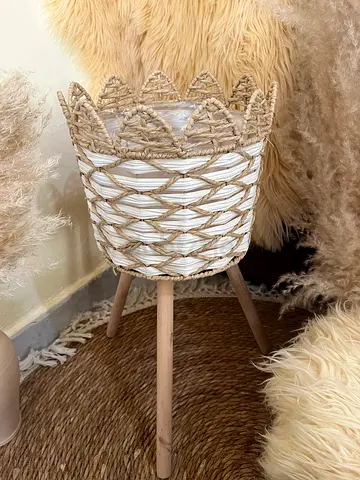 Woven Seagrass Plant Stand with Wooden Tripod Legs