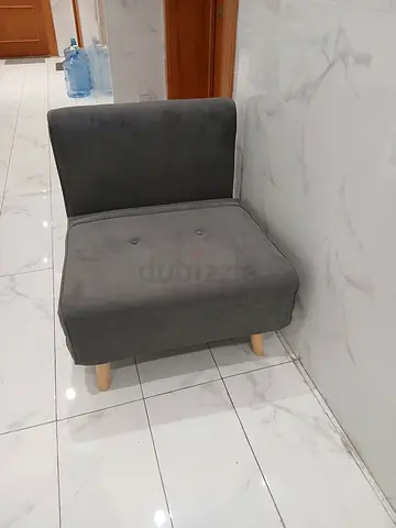 Compact Grey Upholstered Accent Sofa with Wooden Legs-can be converted to bed