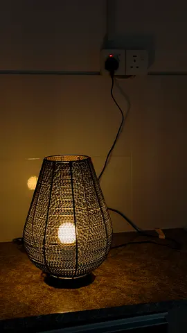 Woven Table Lamp with Warm LED Bulb - Good Condition