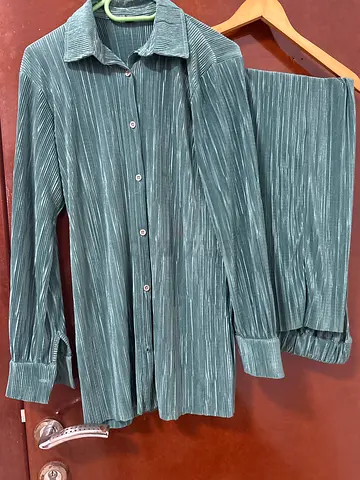 Green Pleated Button Down Shirt