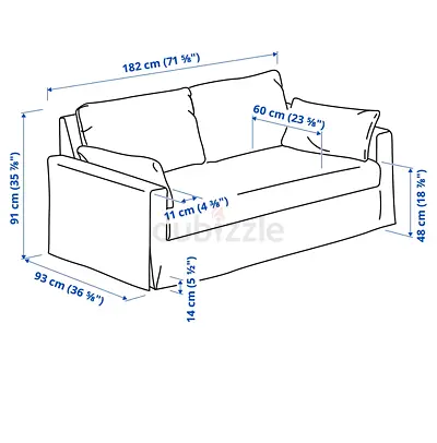 2-seater Sofa / Loveseat with Cushions - 182cm