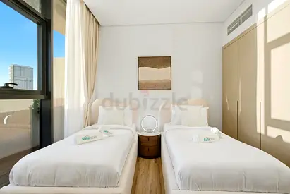 Pair of Modern Twin Beds with Headboards and mattresses