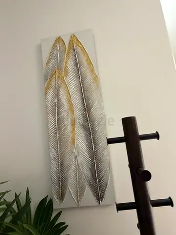 Set of Metallic Feather Wall Art Panel (Silver  Gold) -