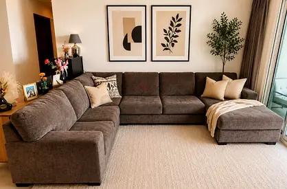U-Shaped Fabric Sectional Sofa in Dark Brown