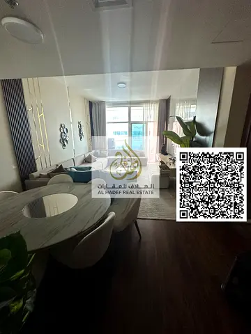 Luxury apartment for rent in Ajman One Towers – Al Rashidiya 3, 3 master bedrooms + living room, maid’s room & laundry, 5 bathrooms, balcony, private