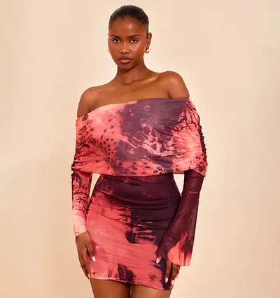 Off-shoulder long-sleeve bodycon dress, xs