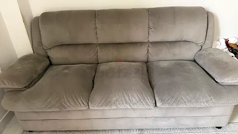 Grey 3-Seater Plush Sofa in Good Condition(Home Box) and Coffee Table